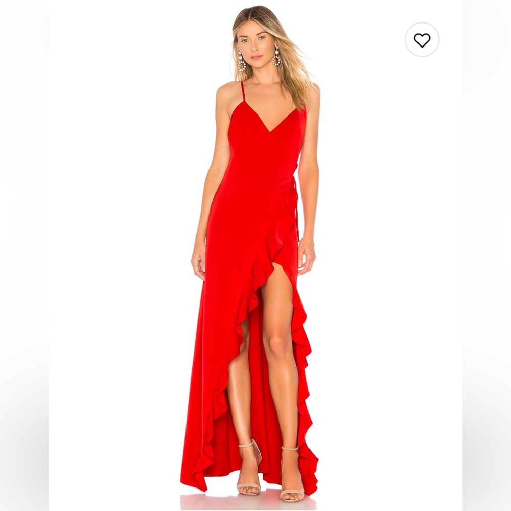 REVOLVE Red Ruffle-Trim Spaghetti Strap Maxi Dress